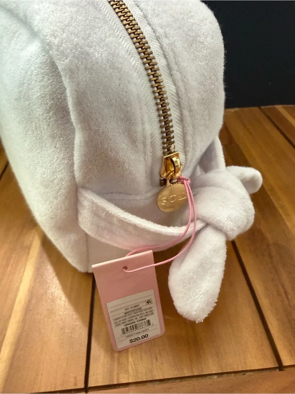 Stoney Clover Lane White Terry Cloth Zip Cosmetic Pouch